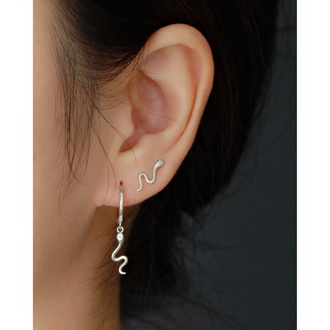 Snake Stud Earrings 925 Sterling Silver Rhinestone Inlaid Animal Shape Minimalist Trendy Jewelry For Women