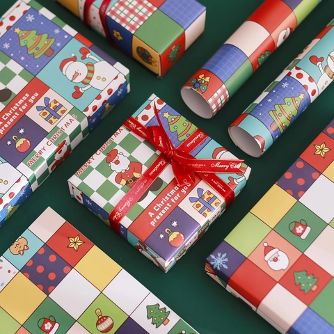 Carta Da Regalo Di Natale E Nastro Di Raso Babbo Natale Pupazzo Di Neve Motivo Griglia Per Regalo Festa
