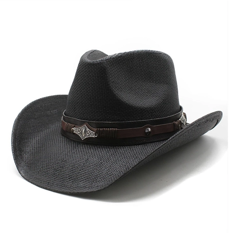 Cappello Da Cowboy In Paglia Con Fascia In Pelle Tesa Larga Protezione Solare Vintage Cappello Da Spiaggia Estate