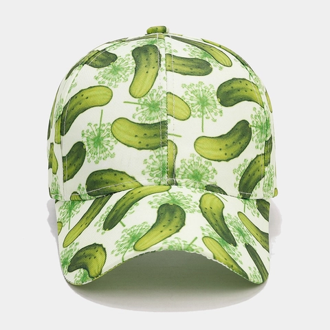Novelty Pickle Print Baseball Cap Polyester Adjustable Metal Buckle Sun Protection Curved Brim Fun Casual Hat Unisex