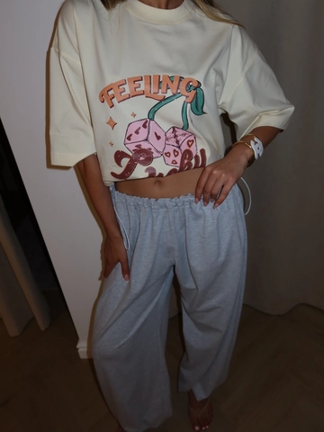 Maglietta Da Donna Stampata Feeling Lucky Misto Cotone Maniche Corte Girocollo Top Streetwear Retrò Americano
