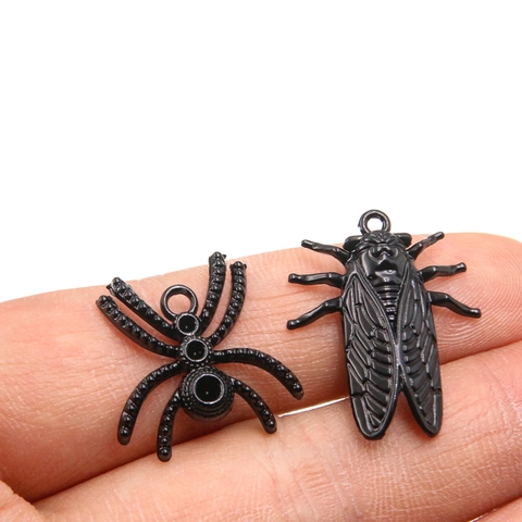 Black Zinc Alloy Charms Halloween Gothic DIY Jewelry Making Pendants Spider Bat Moon Cicada Hollow Design