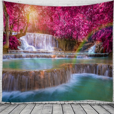 Tapisserie Murale Nature Cascade Polyester Paysage Esthétique Scène De Forêt Pour Décoration De Chambre Salon Dortoir
