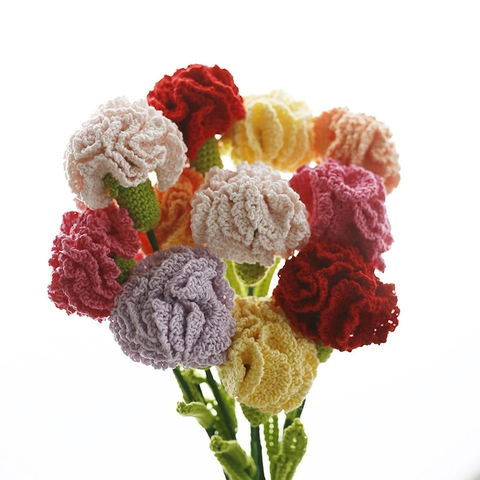Handgehäkelter Nelkenblumenstrauß Garngestrickte Realistische Künstliche Blume Für Muttertag Haus Tisch Deko