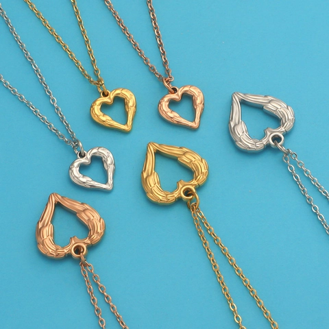 Heart Pendant Necklace For Women 304 Stainless Steel Winged Texture Snake Bone Chain Elegant Fashion Jewelry Gift