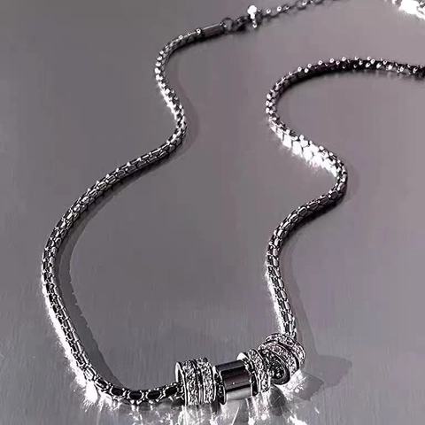 Titanium Steel Pendant Necklace Rhinestone Ring Minimalist Fashion Jewelry Unisex Accessory Necklaces