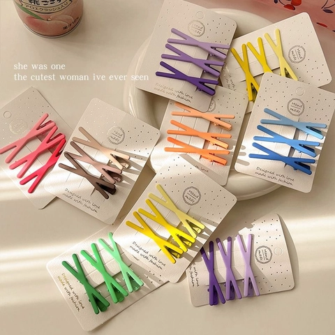 Matte Metal Hair Clips Candy Color X Shape Geometric Duckbill Barrettes Minimalist Hair Accessories For Women