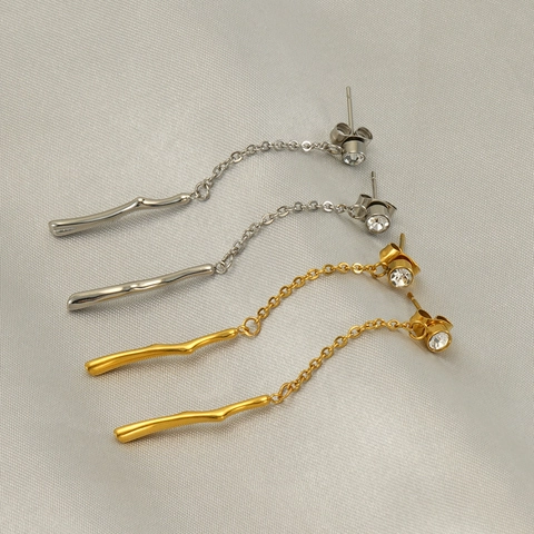 Pendientes Colgantes De Acero Inoxidable Con Diamantes De Imitación Y Borlas Largas Para Mujer Chapado En Oro De 18K