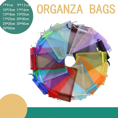 White Organza Drawstring Gift Bags Semi-Transparent Jewelry Pouches For Wedding Party Favors Wrapping Handmade Bags