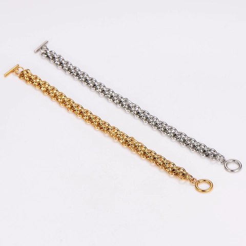Bracciale Francese Minimalista in Acciaio Inossidabile 304 a Doppio Strato Con Chiusura OT Oro Argento Gioielli Unisex