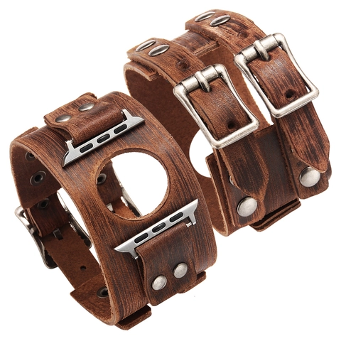 Cinturino in Pelle di Vacca Vintage a Polsino Largo con Rivetti Stile Punk Compatibile Con IWatch Accessori Smartwatch