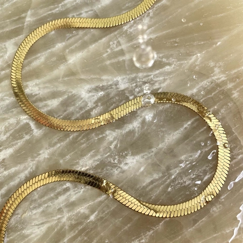 Collier Chaîne Serpent En Acier Inoxydable Plat À Chevrons Minimaliste Style Vintage Bijoux Plaqué Or Pour Femme