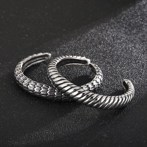 Bracelet Jonc Ouvert En Acier Inoxydable Vintage Écailles De Dragon Corde Torsadée Punk Rétro Pour Homme