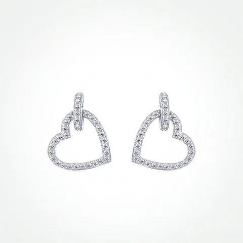 Hollow Heart Dangle Earrings 925 Sterling Silver With Pave Zircon Delicate Romantic Earring For Women