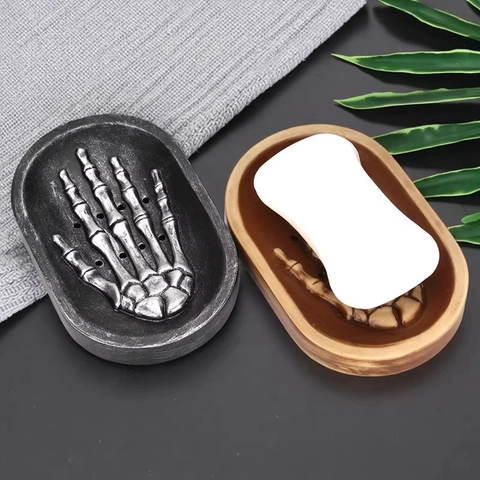 Portasapone Mano Di Scheletro Resina Vassoio Drenaggio Bagno Gotico Halloween Decorazione Novità Supporto Osso