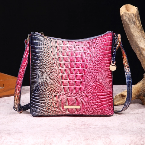 Women Crossbody Bag Crocodile Pattern PU Leather Retro Handbag With Adjustable Strap Daily Fashion Square Satchel