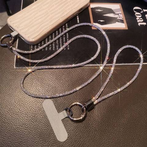 Strass Mobiele Telefoon Lanyard Met Metalen Ring En Patch Anti-Verlies Crossbody Pols Luxe Glinsterend Voor Dames