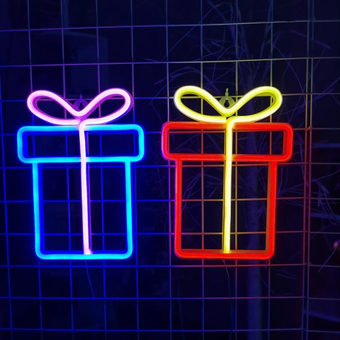 Δώρο Κουτί LED Επιγραφή Neon Διπλή Τροφοδοσία USB Μπαταρία Διακόσμηση Τοίχου Χριστούγεννα Αισθητικός Φωτισμός
