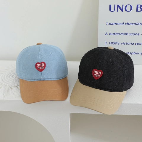 Kinder Patchwork Denim Baseballkappe Herz Stickerei Verstellbarer Sonnenhut Street Hip Hop Hut Für Jungen Mädchen