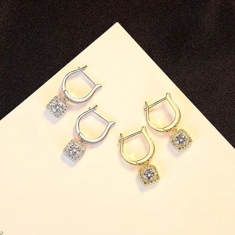 925 Sterling Silber Quadratische Halo Zirkon Ohrhänger Geometrischer Luxus Schmuck Für Damen