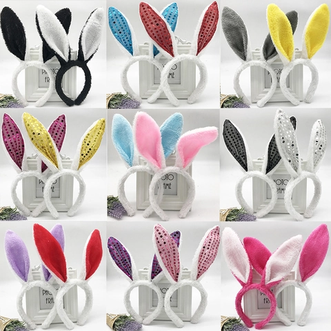 Bunny Ears Headband Plush Rabbit Ear Hair Hoop With Shiny Sequins For Easter Party Costume Cosplay Cute Headwear