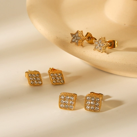 Geometrische Ohrstecker 18K Vergoldet Edelstahl Zirkon Strass Stern Raute Quadrat Mode Schmuck Für Frauen