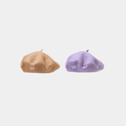 Beret Hat Women Woolen Retro Vintage Crown Embroidery Solid Color French Painter Cap Fashion Accessory