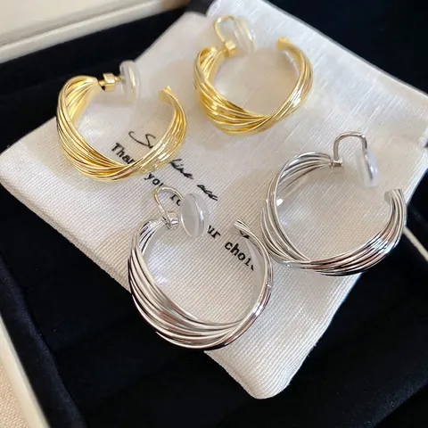 Orecchini A Clip Tondi Intrecciati In Rame Multistrato Forma C Gioielli Moda Per Donna Con Cuscinetti In Silicone
