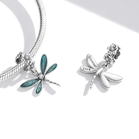 925 Sterling Silver Animal Charms Dragonfly Parrot Hummingbird Pendant Enamel Zirconia Beads For Bracelet Necklace Jewelry Making Women