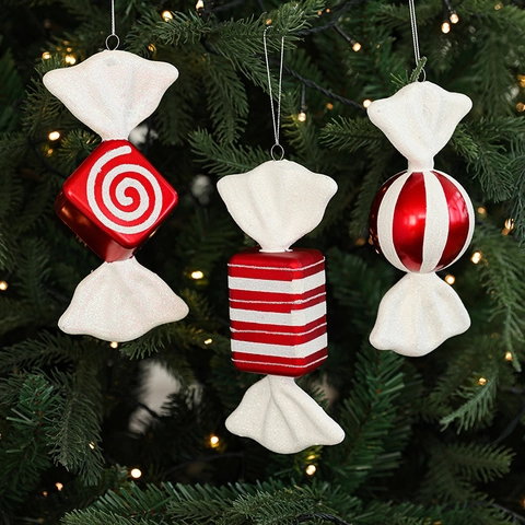 Ornamenti Appesi Caramelle Di Natale Plastica Strisce Rosse Bianche Glitter Decorazione Per Albero Di Natale