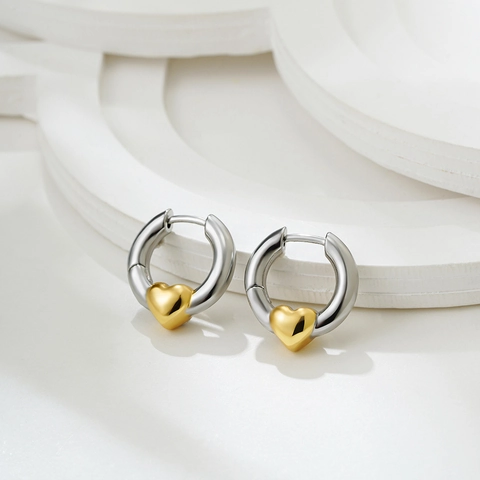 Pendientes De Aro Con Corazón Cobre Chapado En Oro De 18K Color Metal Mixto Pulido Brillante Huggie Para Mujer Joyas Minimalistas