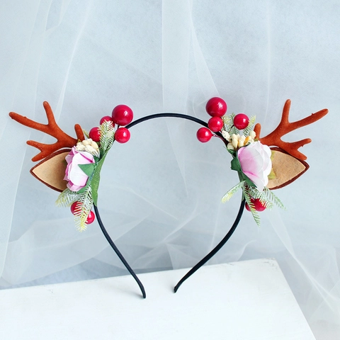 Weihnachts Rentier Geweih Stirnband Wald Stil Simulation Blumen Beeren Kiefernzapfen Haarreif Party Fotografie Requisite