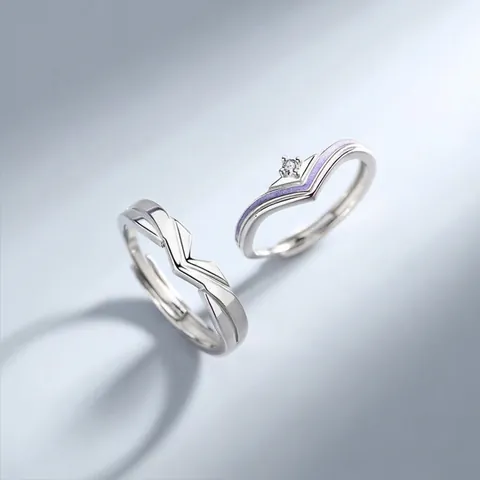 Prinzessin Und Ritter Paar Ringe Kupfer Lila Emaille Zirkonia Verstellbare V Form Offenes Design Schmuck Für Liebhaber