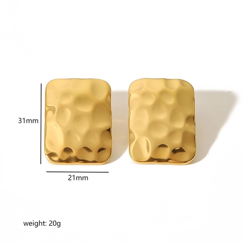 Hammered Texture Stainless Steel Stud Earrings For Women 18K Gold Plated Geometric Rectangular Statement Jewelry Vintage