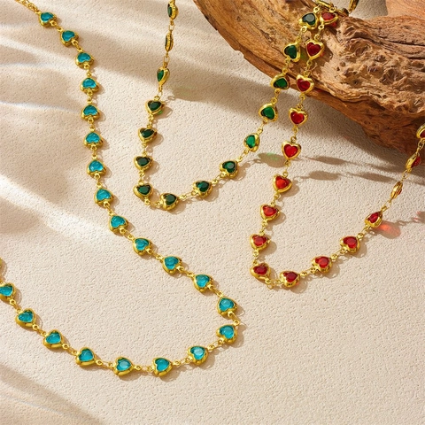 Collana Con Pendente A Cuore Di Strass Acciaio Inossidabile Placcato Oro Colori Caramella Gioielli Dolce Per Donna