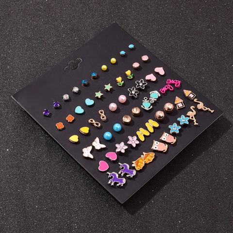 Bunte Legierung Emaille Strass Ohrstecker Flamingo Herz Eule Tier Geometrisch Mode Schmuck Für Damen Mit Stahl Ohrstift