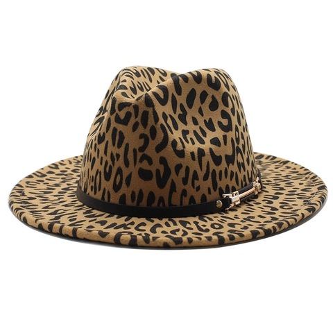 Leopard Muster Fedora Hut Wollfilz Breite Krempe Mit Dekorativem Gürtel Vintage Mode Jazz Stil Für Damen Herren