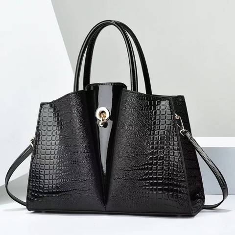 Damen Handtasche Krokodilmuster PU Leder Lack Patchwork Henkeltasche Umhängetasche Metallschloss Elegant Koreanischer Stil