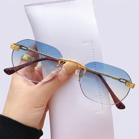 Randlose Sonnenbrille Verlauf Polygon Metall Twist Bügel Vintage Mode Brillen UV400 Schutz Unisex Retro Stil