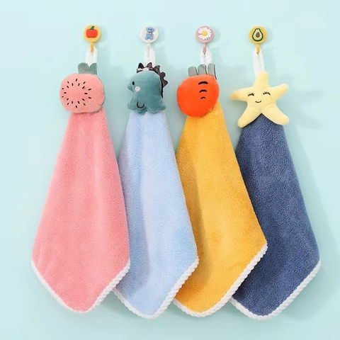 Hanging Hand Towels Coral Fleece Super Absorbent Soft Quick Dry Cartoon Animal Shape For Bathroom Kitchen