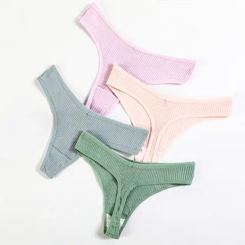 Perizoma Da Donna In Cotone A Costine Elastan Vita Bassa Traspirante Intimo Tinta Unita Lingerie T-Back