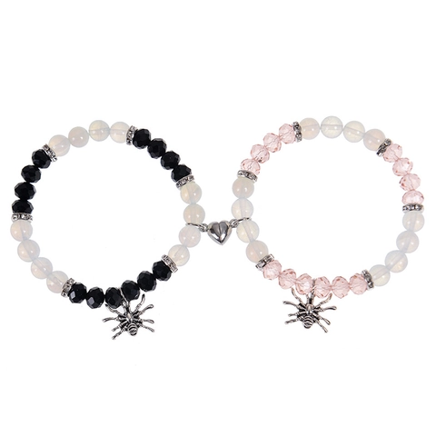 Pulseras De Cuentas Magnéticas Para Parejas Con Imán De Corazón Y Colgante De Araña Estilo Punk De Halloween Joyas De Piedra