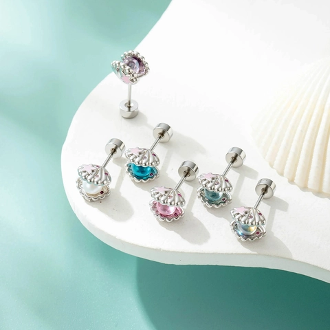 Marine Shell Starfish Ear Cartilage Stud Titanium Steel Screw Back Zirconia Enamel Piercing Jewelry For Women