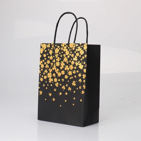 Kraft Paper Gift Bags With Handles Gold Foil Stamping Star Heart Clover Patterns For Wedding Party Celebration Packaging