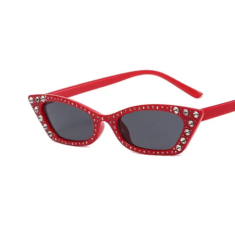 Women Cat Eye Sunglasses Rhinestone Inlaid Small Frame UV400 Protection Retro Fashion Trendy PC Eyewear