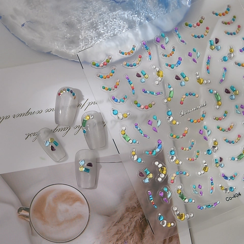 5D Embossed Nail Art Stickers Colorful Rhinestone Luxury 3D Jewelry Design Waterproof Manicure Decoration For Women Girls