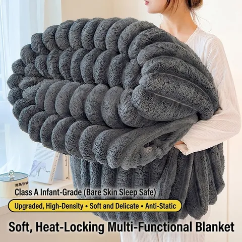 Plüschdecke Weich Warm Kaninchenfell Imitat Flanell Überwurf Verdickt Einfarbig Für Bett Sofa Büro Antistatisch