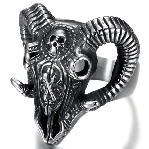 Widder Widderkopf Totenkopf Ring Edelstahl Gothic Punk Vintage Biker Longhorn Polierter Schmuck Für Herren