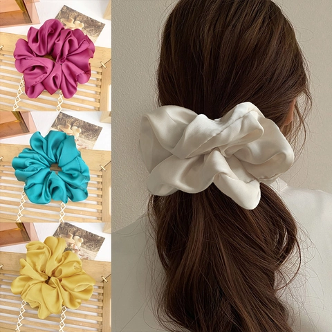 Oversized Satin Scrunchies Elegant French Style Smooth Satin Texture Hair Ties Elastic Solid Color Ponytail Holder For Women