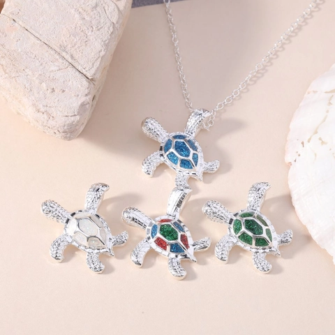 Meeres Schildkröte Walflosse Seestern Anhänger Halskette Versilbertes Kupfer Imitat Opal Ozean Sommer Strand Schmuck Damen